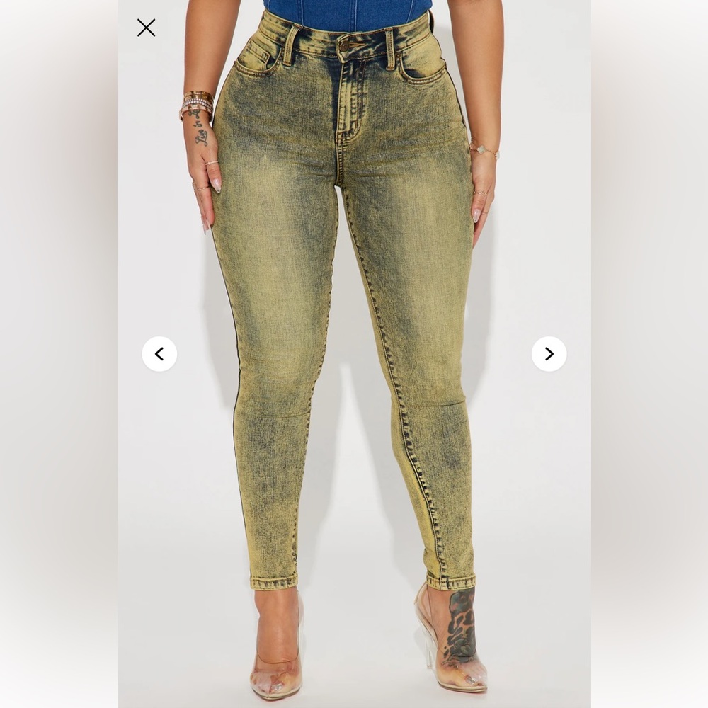 Fashion Nova Yellow Acid Wash Skinny Jeans